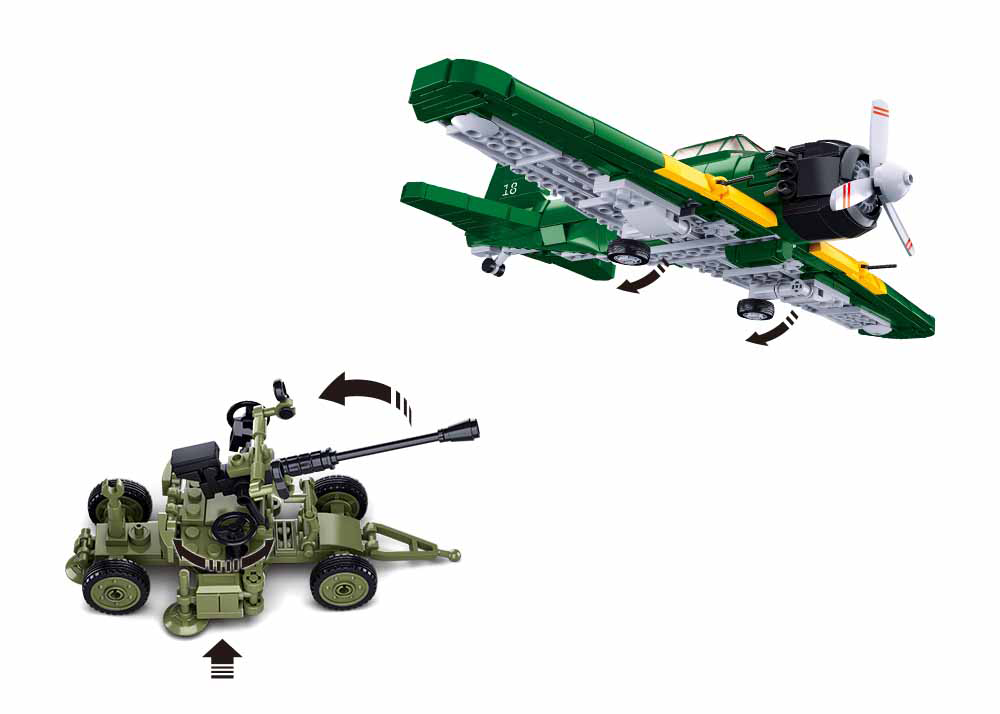 Sluban WWII | Set constructie Avion si Tun Antiaerian 532pcs